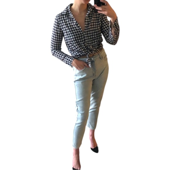 J. Crew navy and white gingham button down shirt - Picture 8 of 16